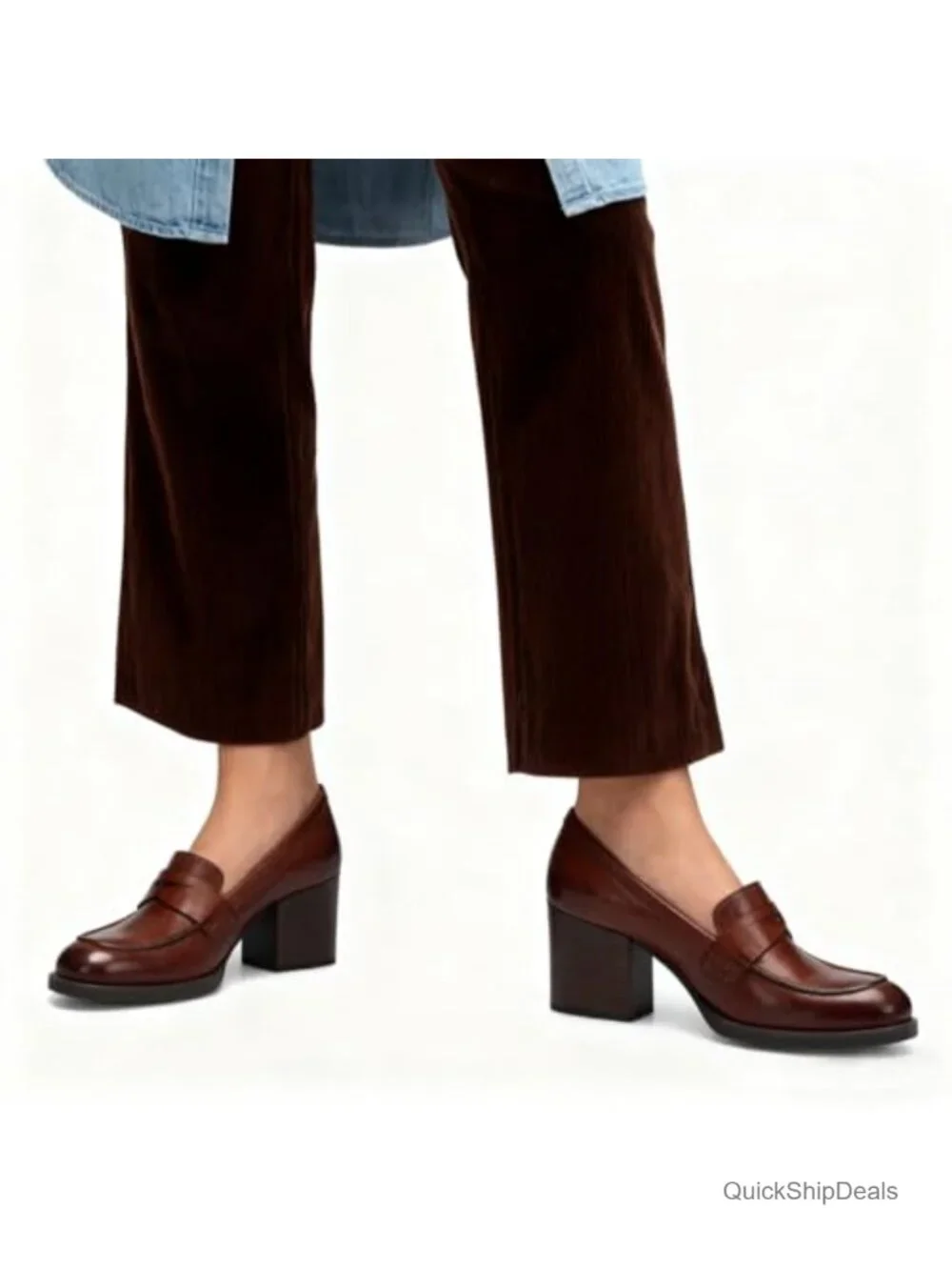 Vintage Chunky Heel Loafers Pumps Platform Slip On Oxford Dress Work Shoes